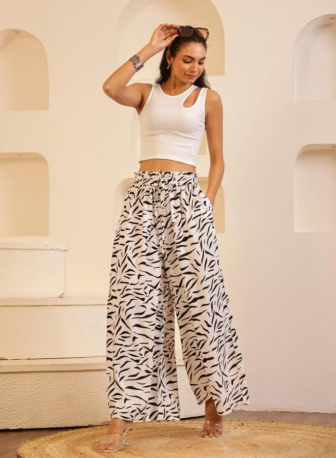 Sanskrutihomes  Women Zebra Print Wide Leg Trousers for Women | Best Price UAE